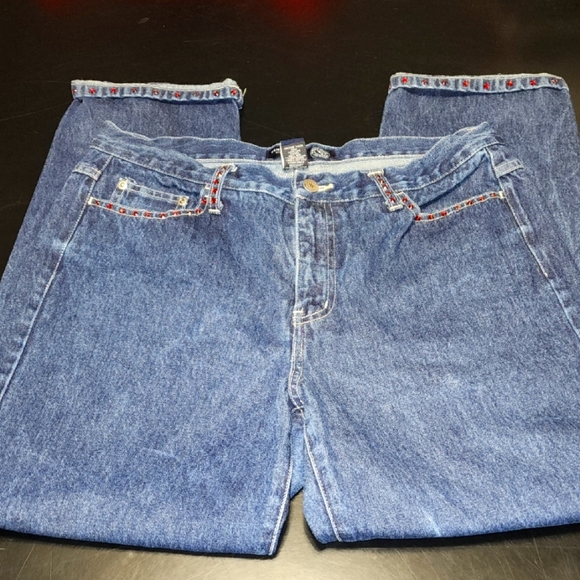 Venezia Jeans w/red rhinestone embellishments Sz 14 Ankle Jeans - Picture 1 of 8